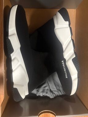 Balenciaga Black and White Sock-Style Men's Sneakers